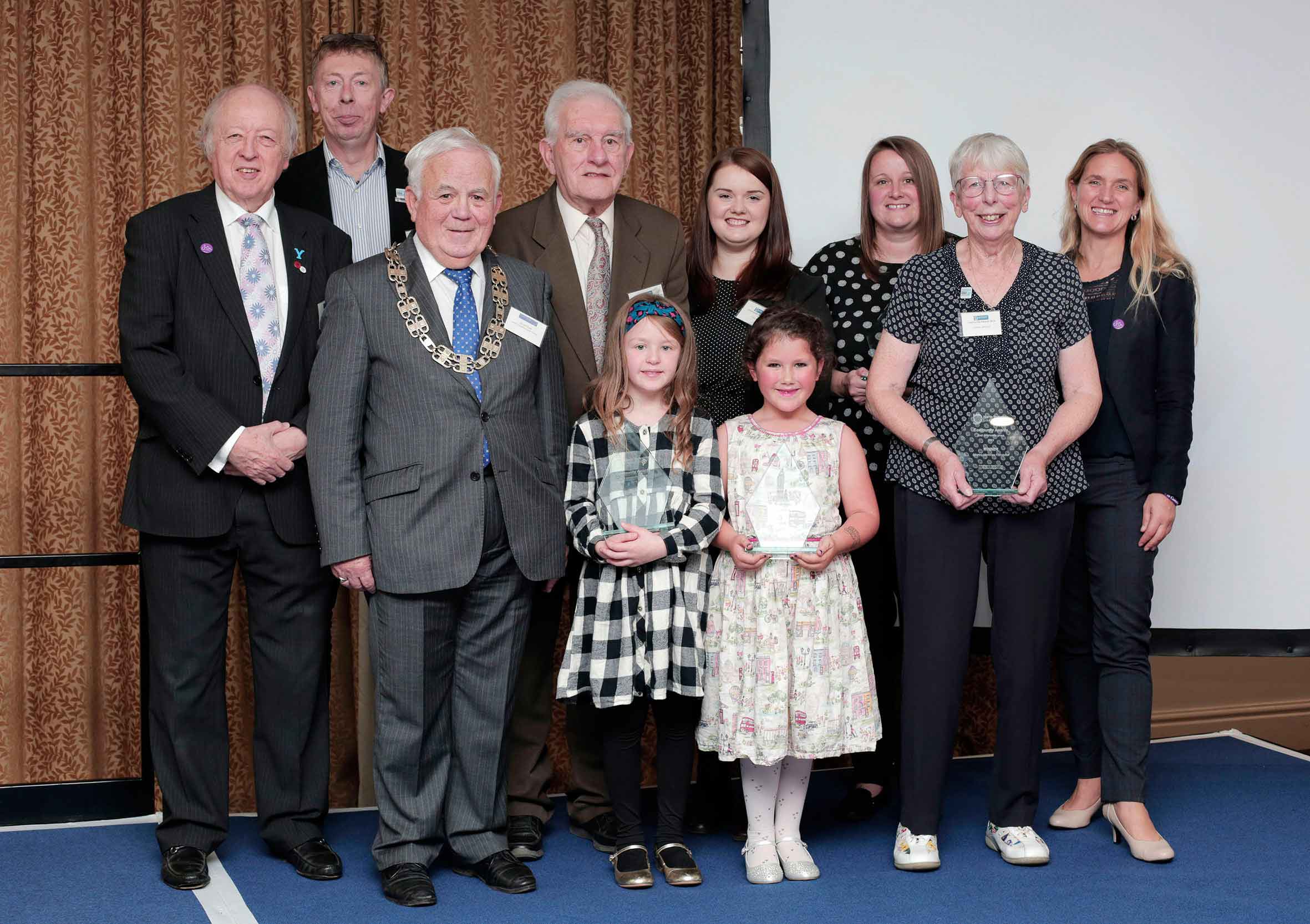 All the winners with (left) County Council Leader Cllr Carl Les and County Council Chair Cllr Jim Clark and (right) Kim Leadbeater.