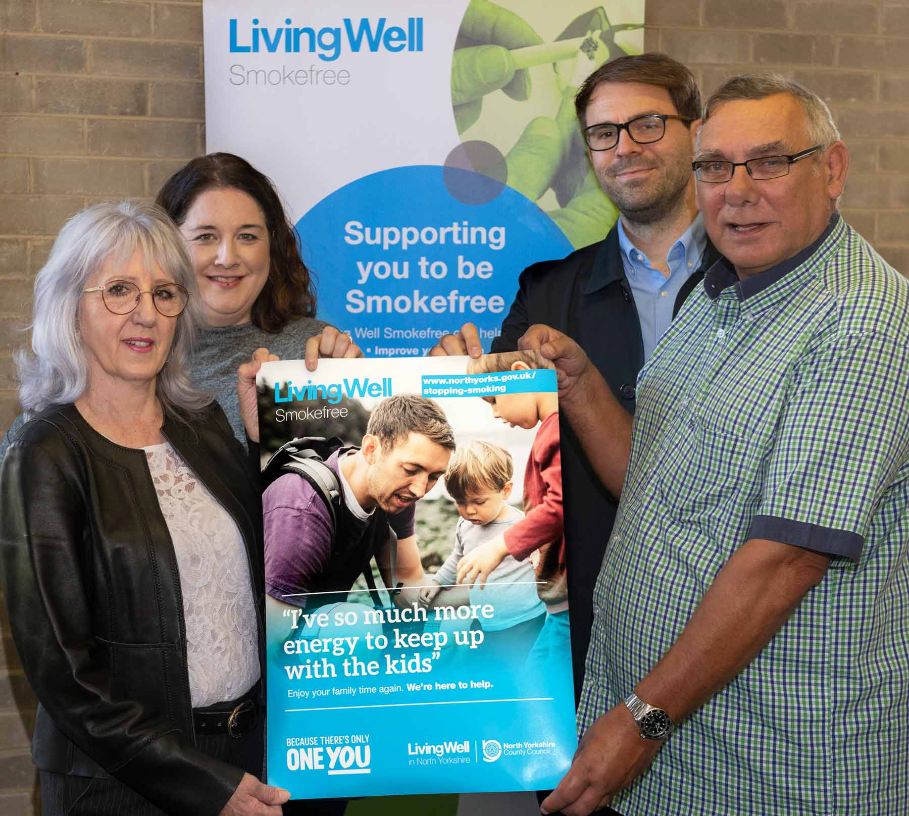 Cllr Dickinson with Ged Wilkinson and Living Well team members Sarah Parkinson and Scott Chapman