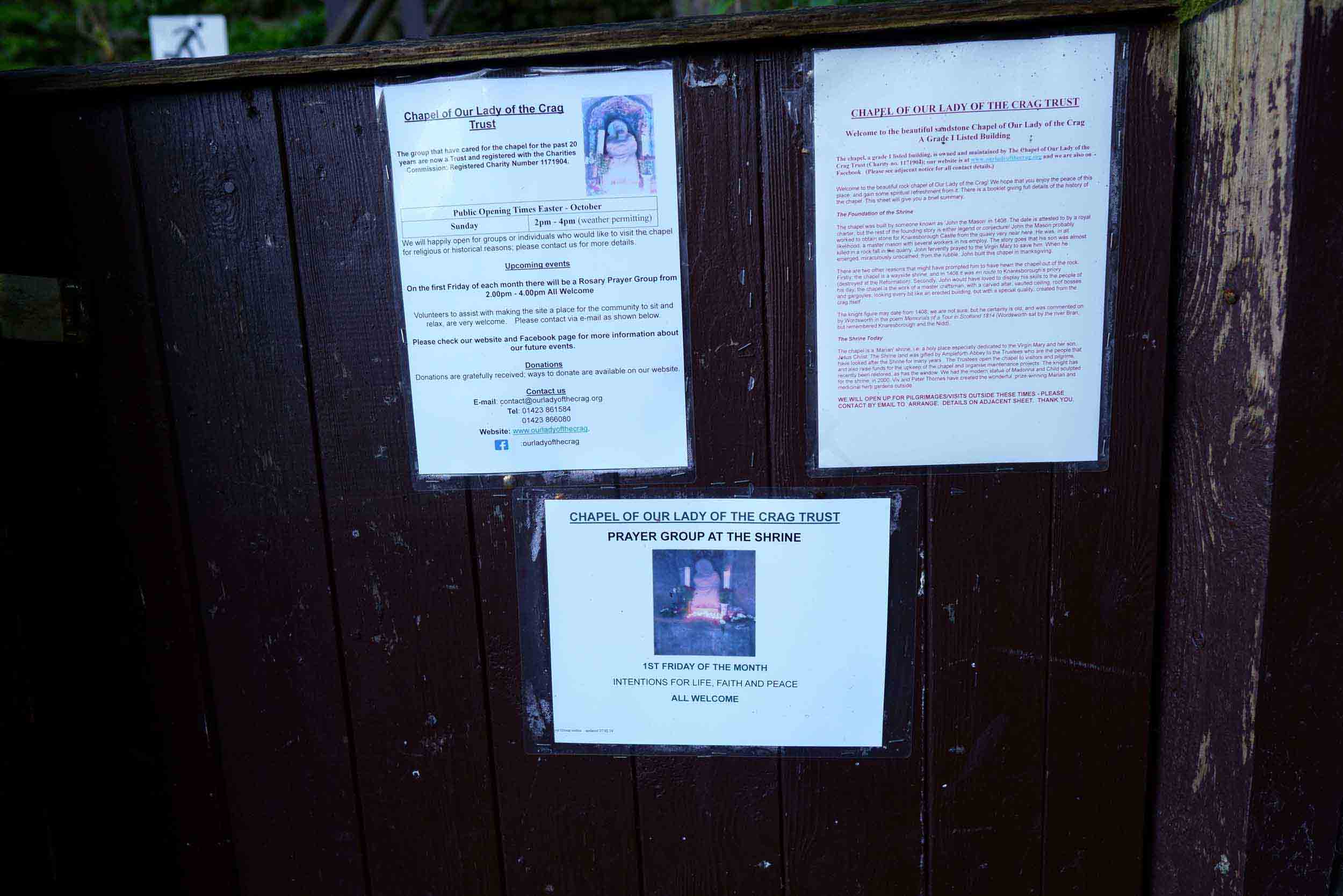 Notices on the gate show what's on