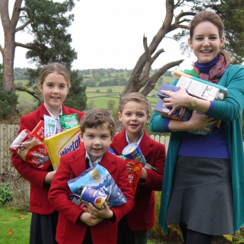 Belmont Grosvenor Headmistress Sophia Ashworth Jones with pupils (L to R) Katy Thody and Ben Madsen and Harry McDonnell