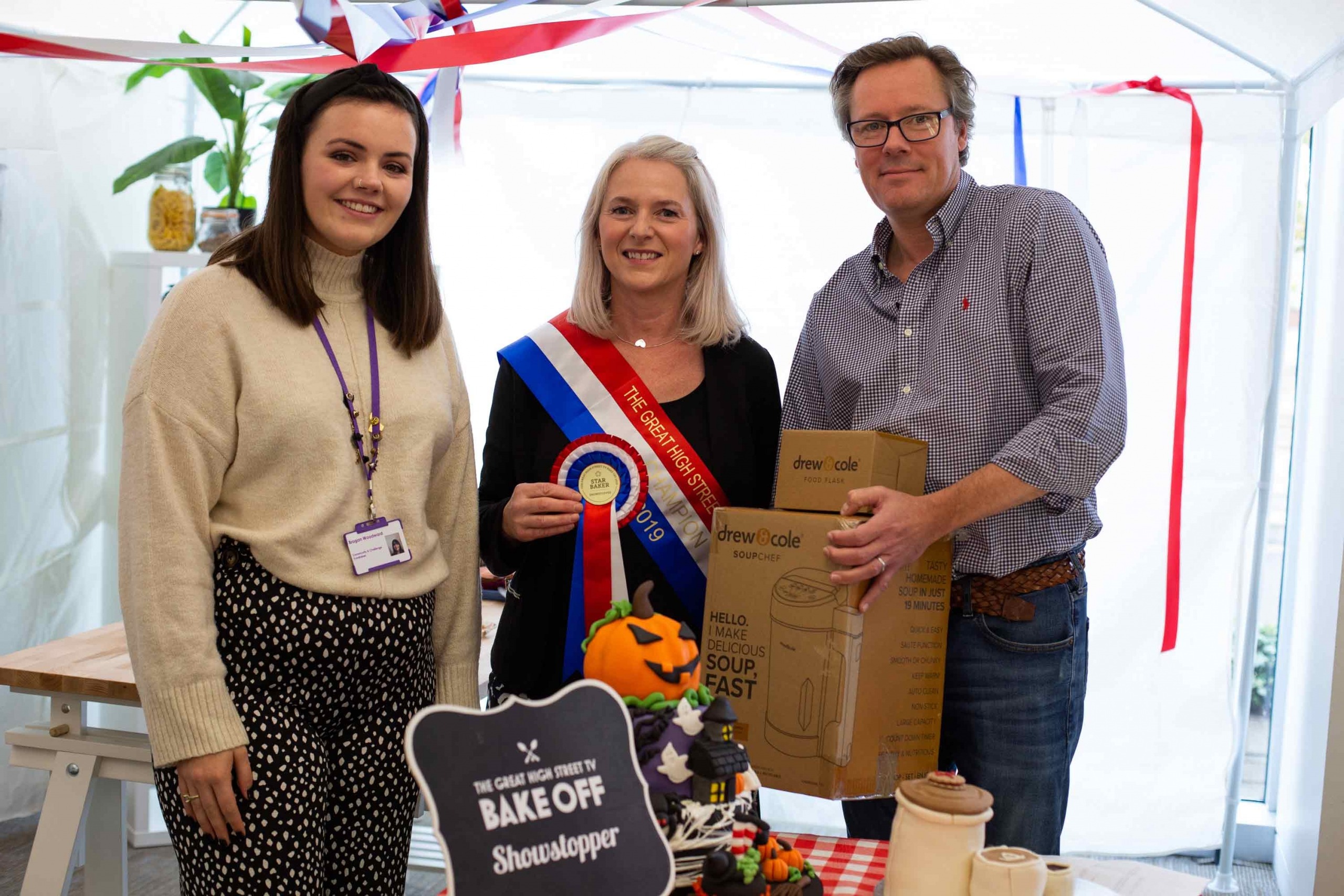 rom left to right - Brogan Woodward (Judge - Community & Challenge Fundraiser of Saint Michael’s), Sarah Steggell (Winner, VP PLC), Edward Chary (Judge - High Street TV's Retail Director).