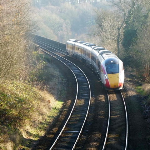 The Azuma train coming into Harrogate over the viaduct