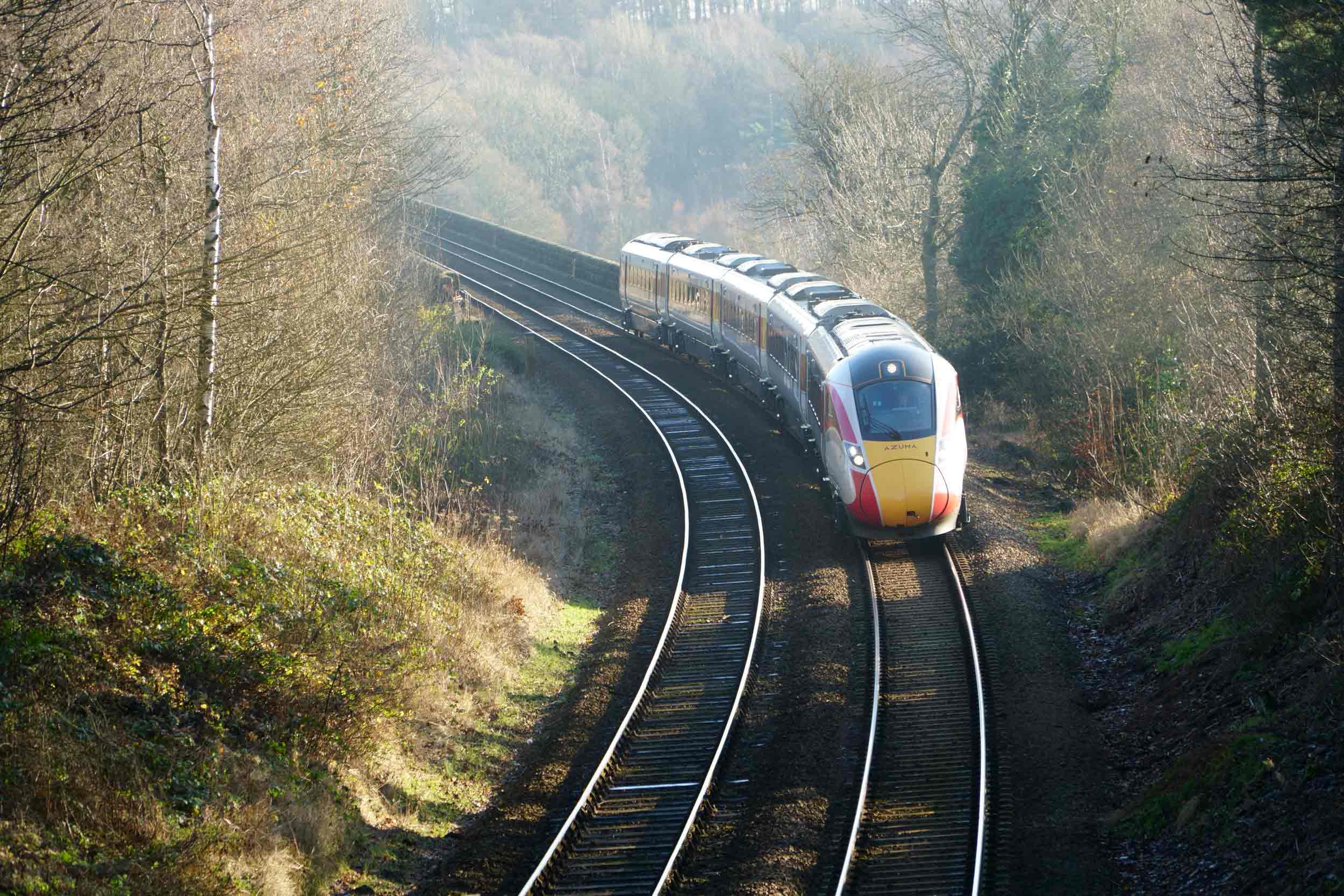 The Azuma train coming into Harrogate over the viaduct