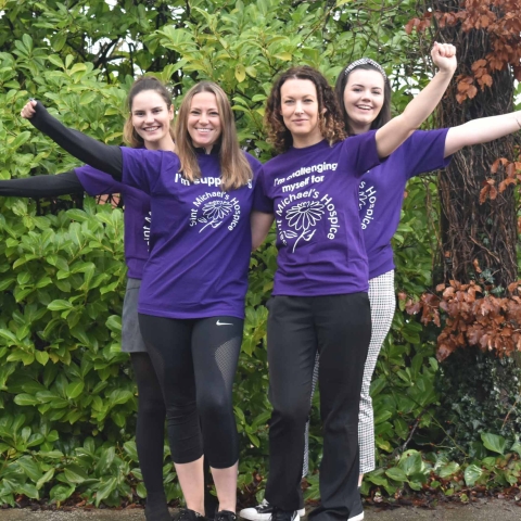 Susana Shaw, Georgia Peral, Hannah Hardy and Brogan Woodward of Saint Michael’s getting ready for the Marathon in a Month challenge