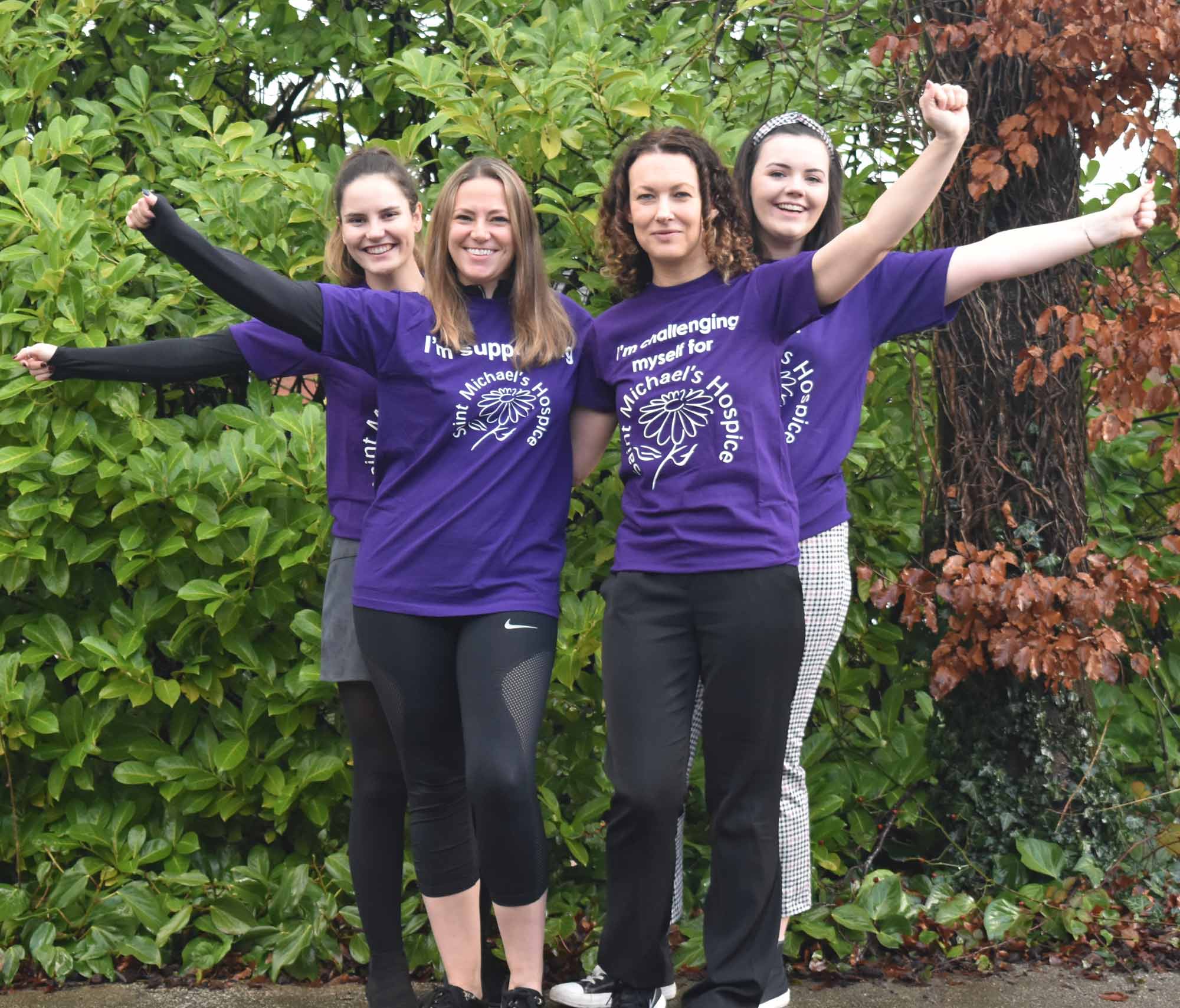 Susana Shaw, Georgia Peral, Hannah Hardy and Brogan Woodward of Saint Michael’s getting ready for the Marathon in a Month challenge