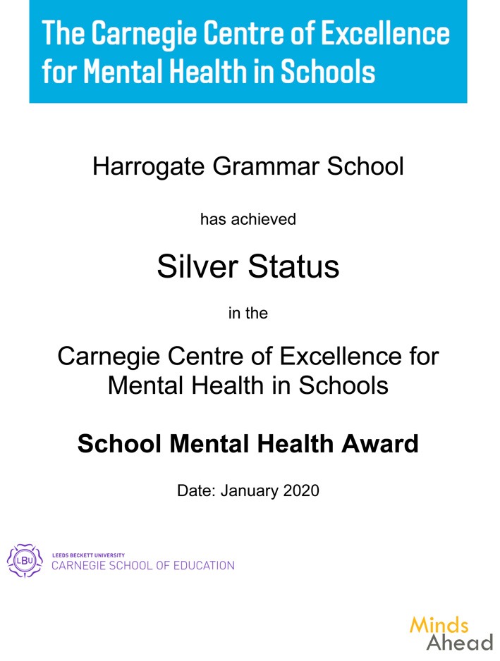 Harrogate Grammar School achieves the Carnegie Centre of Excellence for Mental Health Award
