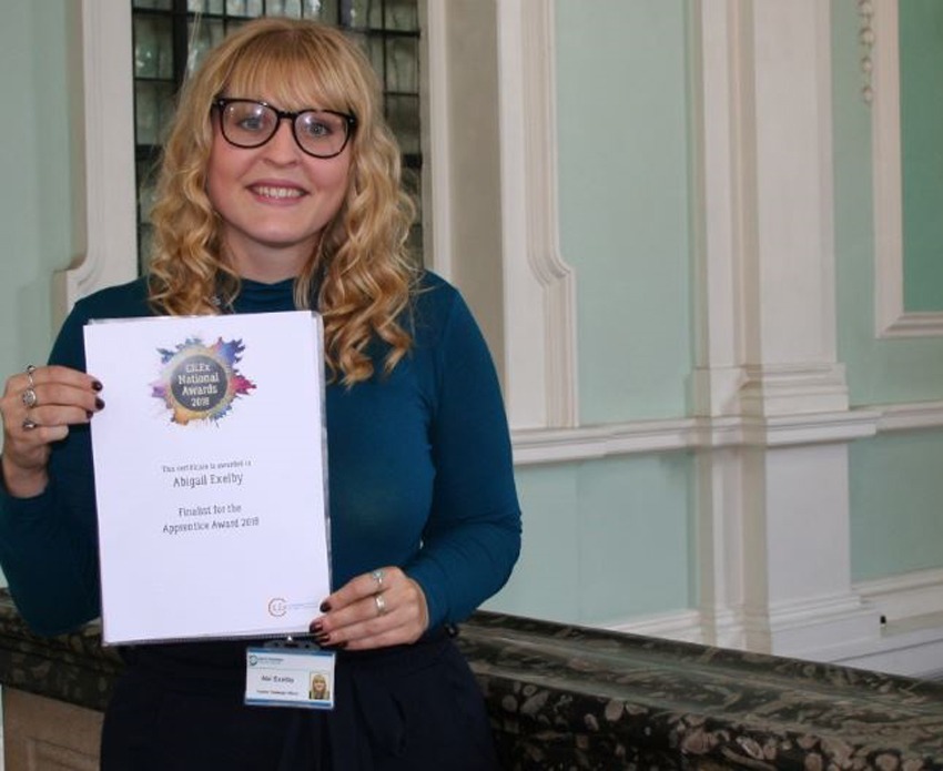 Abi Exelby receiving her paralegal qualification at North Yorkshire County Council’s headquarters, County Hall