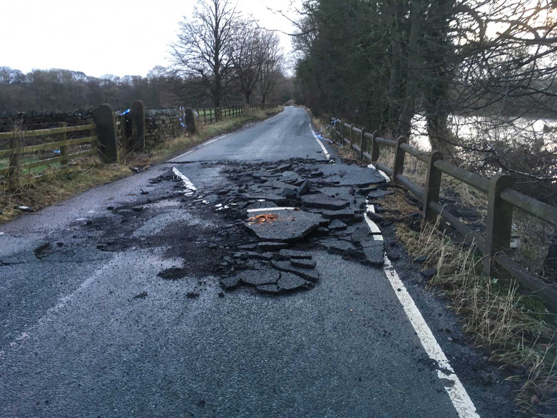 Denton Road, near the village of Denton in Harrogate district, where repairs will be carried out tomorrow (Friday) after flood water stripped the surface last weekend