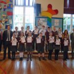 Andrew Jones, MP; Dan Finn, CEO of the Youth Trust; Jenny Byers, Young Leaders coordinator at St John’s; Alex Hope, headteacher; Roger Hewitt, town crier