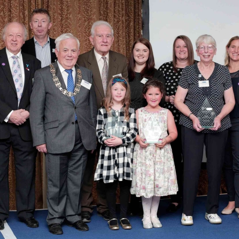 County Council leader Cllr Carl Les (far left) and chairman Cllr Jim Clark (third left) with Community Award winners 2019