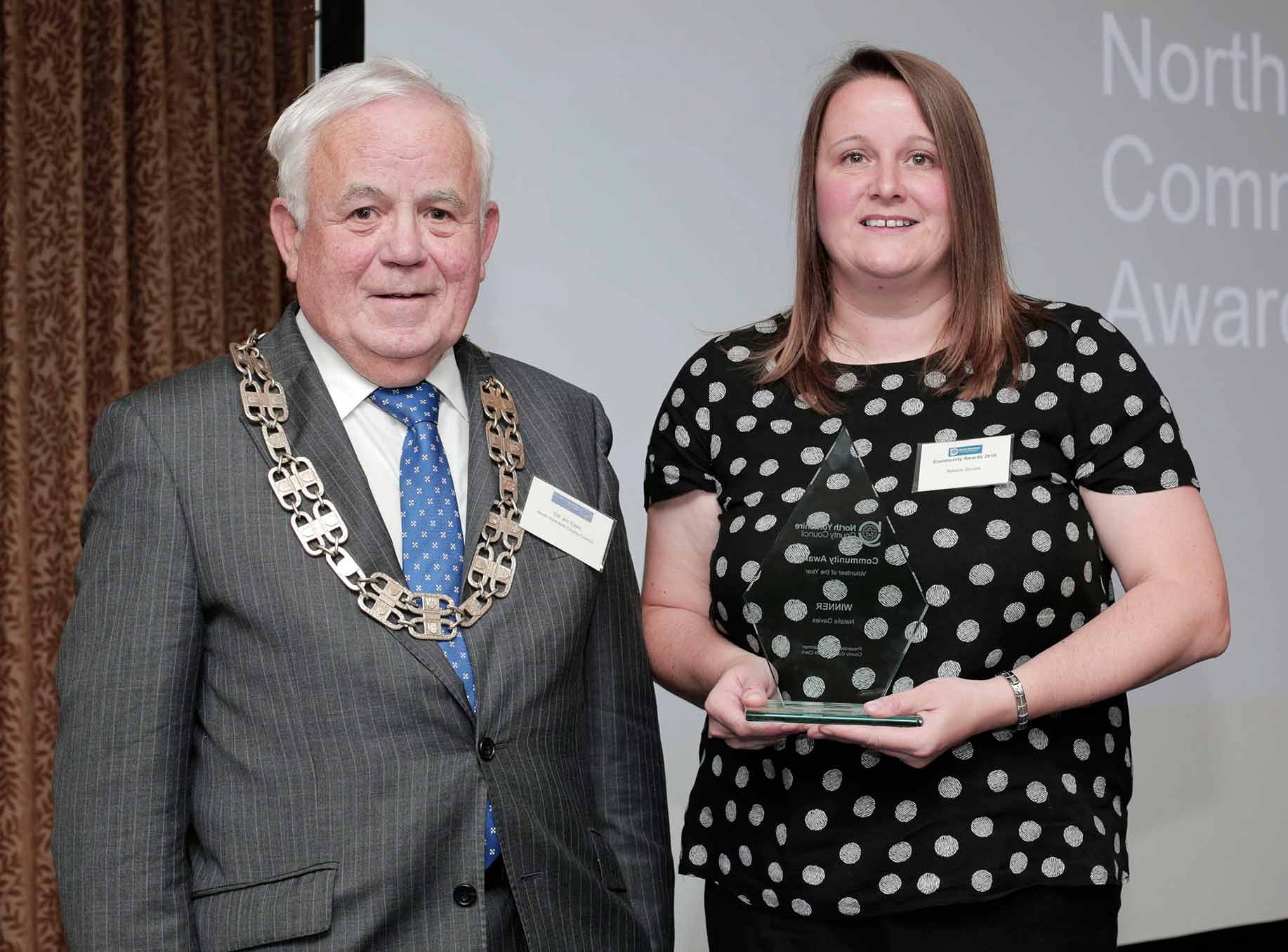 County Council chairman Cllr Jim Clark with Volunteer of the Year 2019 winner Natalie Davies  