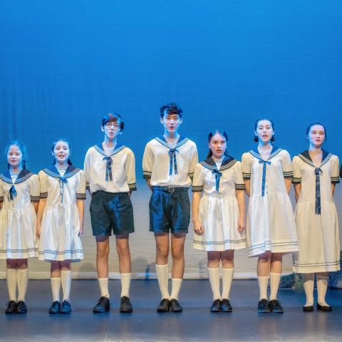 Maria and von Trapp family – Ella Williams, Annabel Vincent, Biba Click, Harry Barker, Ryan Lam-Decker, Isabell Trigoso, Mia Felstead, Eve Townsend and Eddie Cluderay