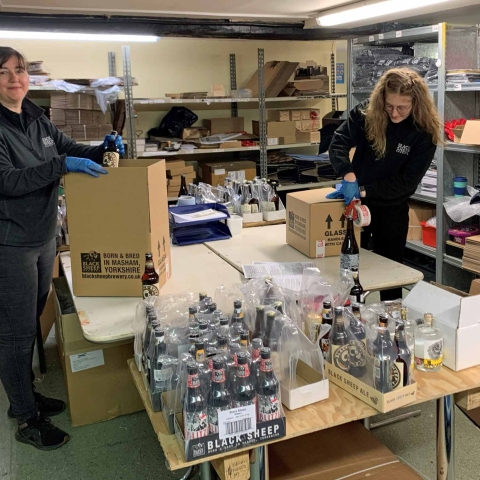 Black Sheep’s Emma Harding and Martha Harding preparing online beer orders ready to be dispatched across the country