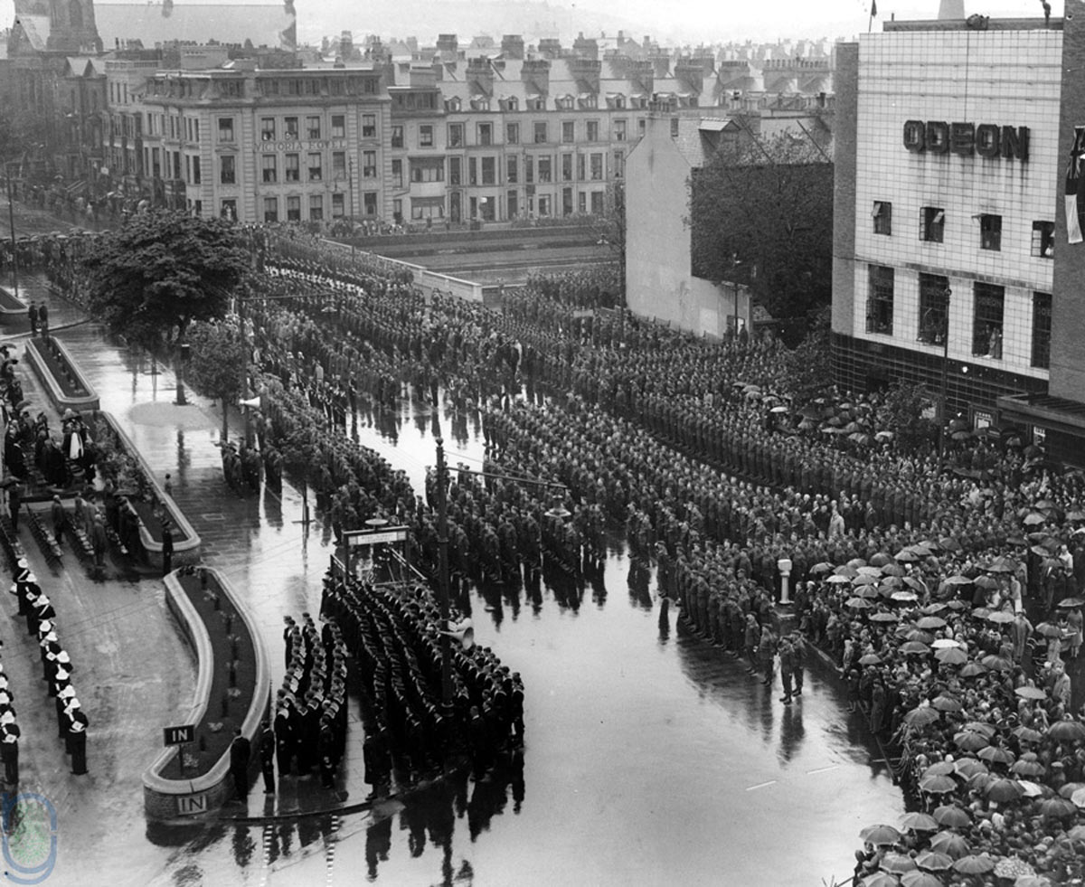 An open-air service to commemorate Victory in Europe Day in 1945 in Scarborough
