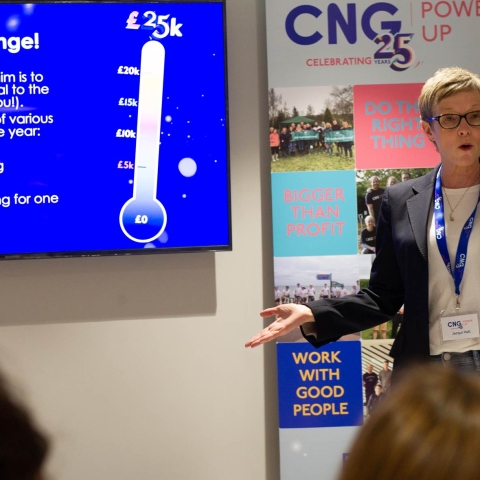 CNG’s President Jacqui Hall at charity coffee morning June 2019
