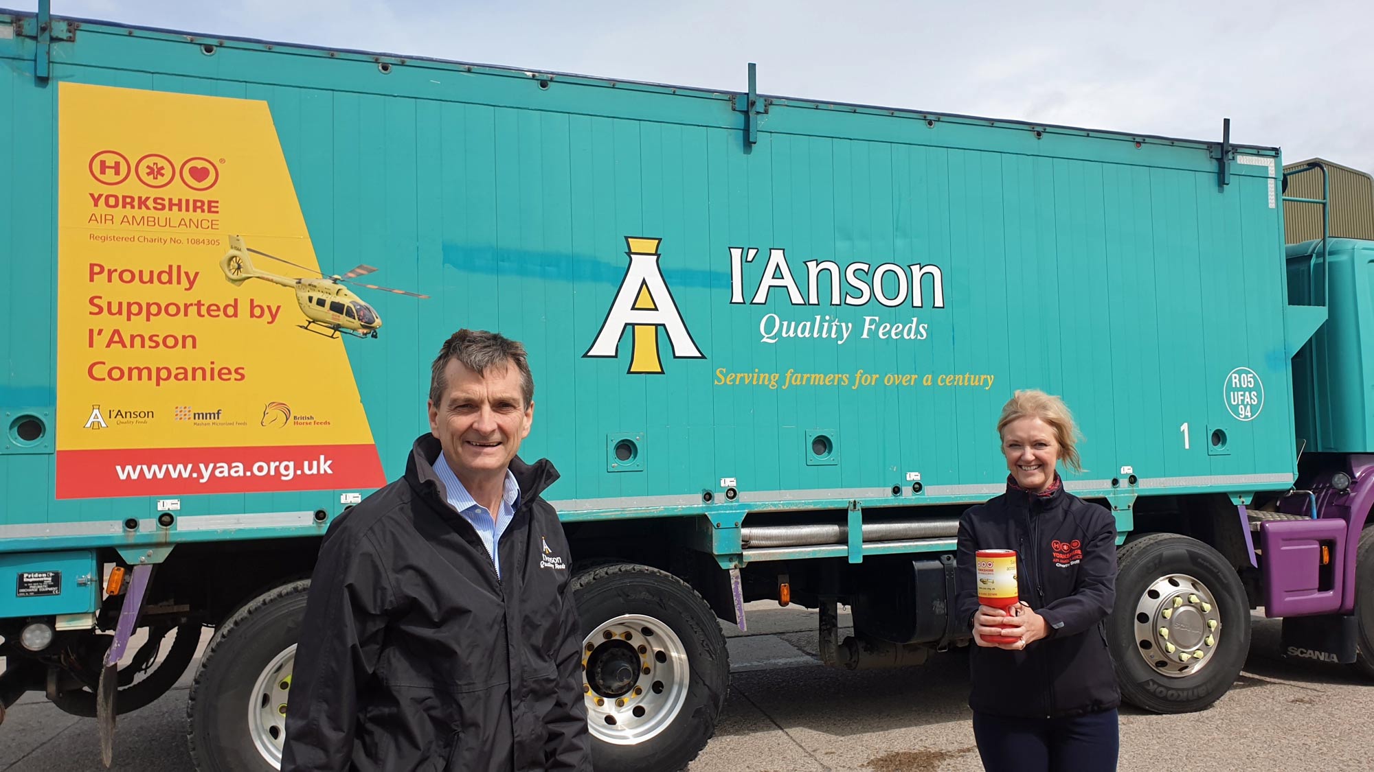 Chris I’Anson Managing Director of I’Anson Bros Ltd and Helen Callear, Director of Fundraising (North and East) for the Yorkshire Air Ambulance