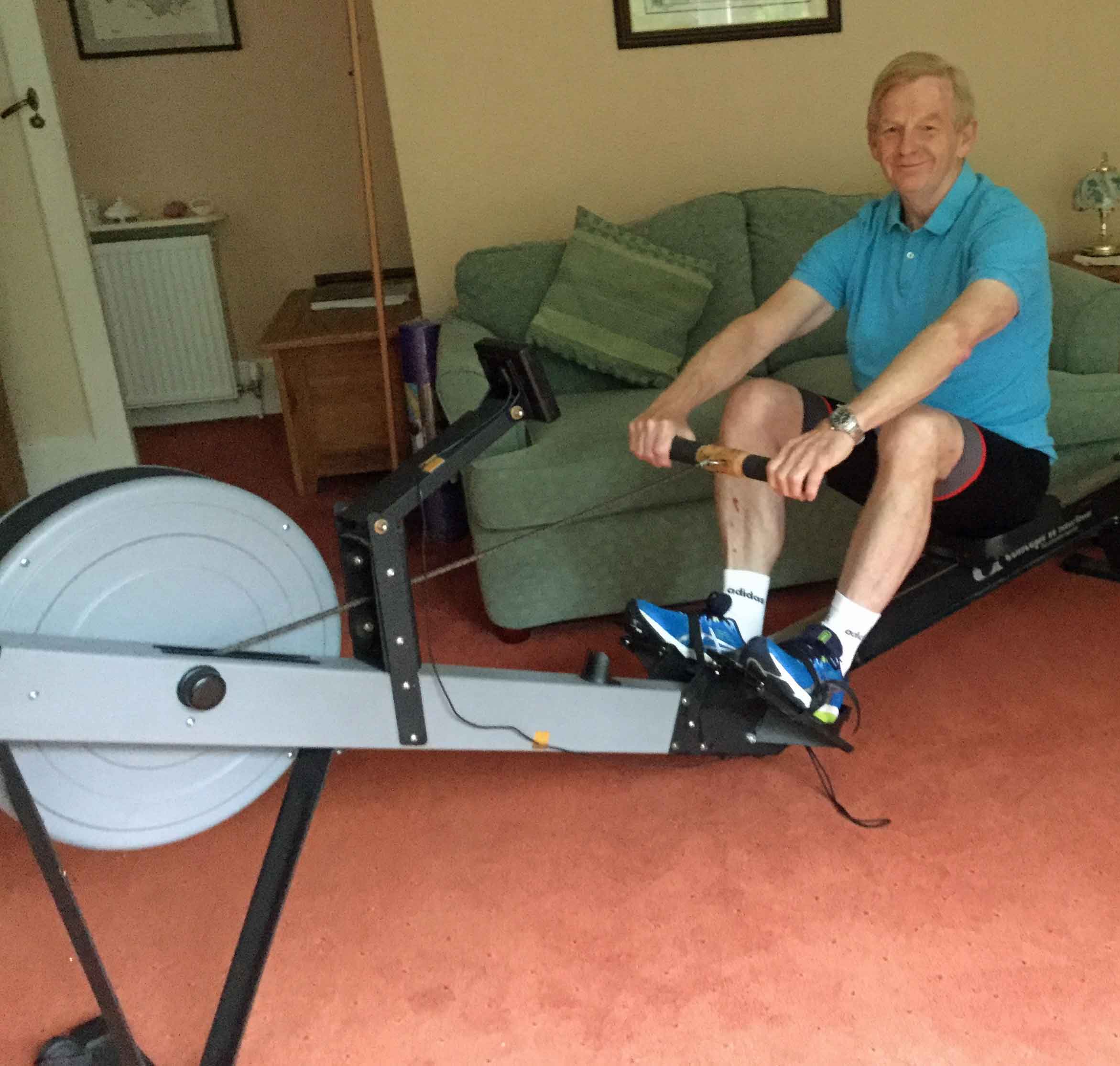 David Russell rows the miles in his living room 
