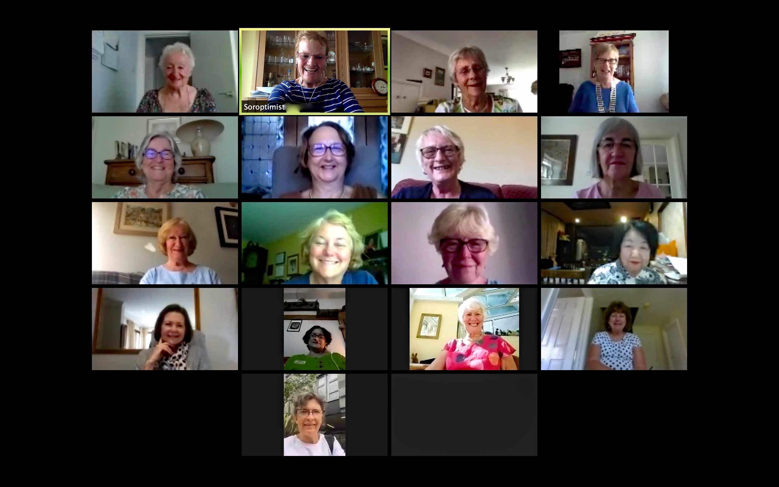 Zoom photo taken on 31st July at Soroptimist International of Harrogate and District Club Friendship Link members and their counterparts in Clubs in Belgium, England, Japan, Malawi, Scotland, South Africa and the United states as well as Federation Friendship Link Coordinator from India