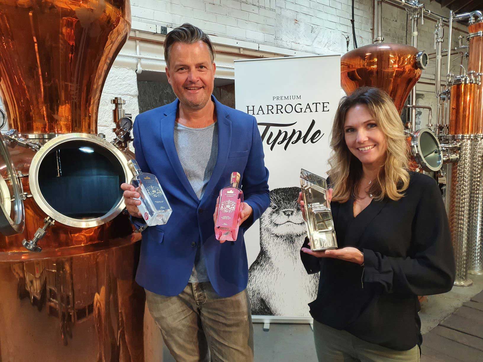 Co-founders of Harrogate Tipple, husband and wife Steven and Sally Green, with the Licensing International Excellence Award 2020 for Best Newcomer