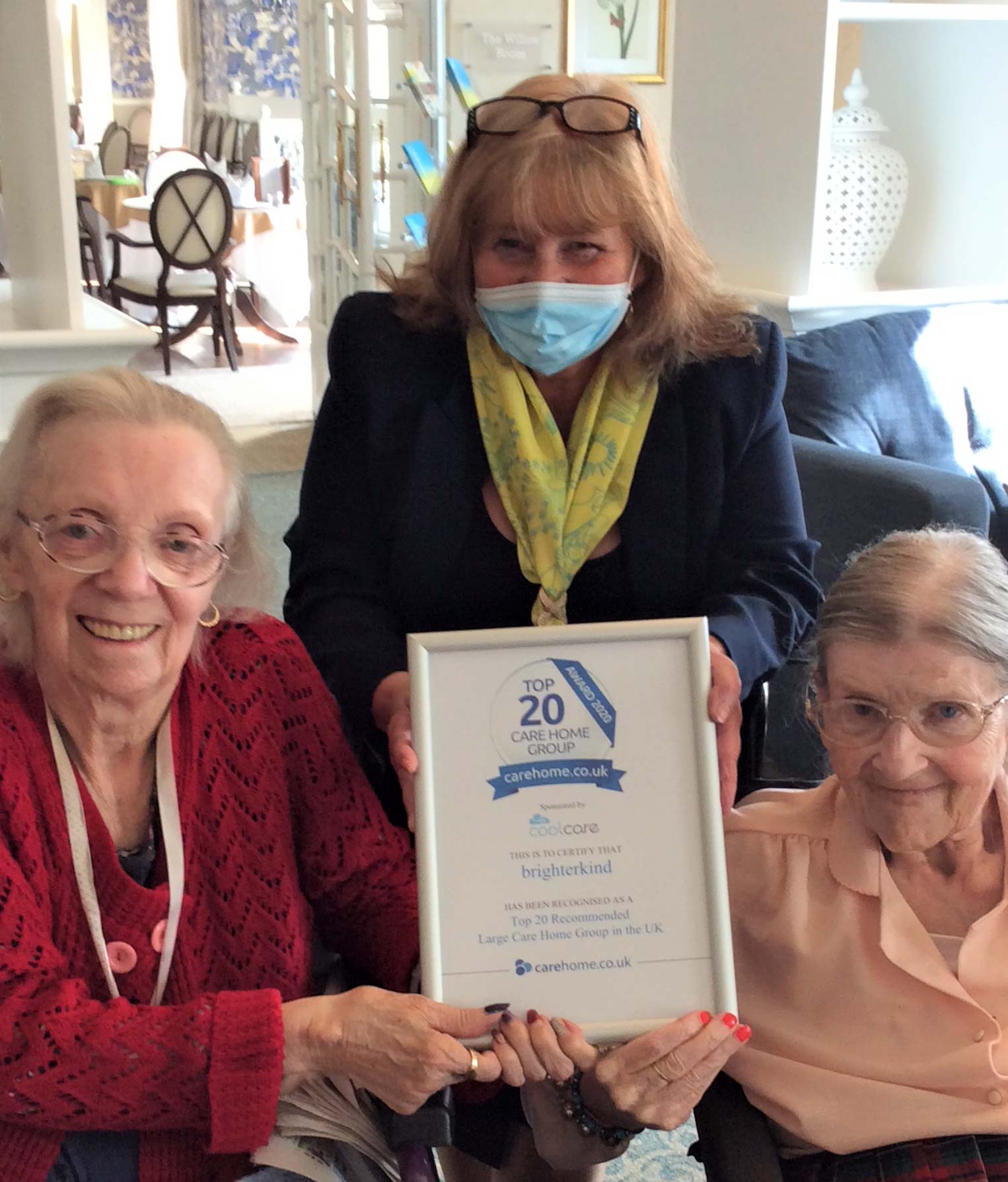 The Granby Resident Sylvia, Home Manager Michelle and resident Rosalind with the Top 20 Award