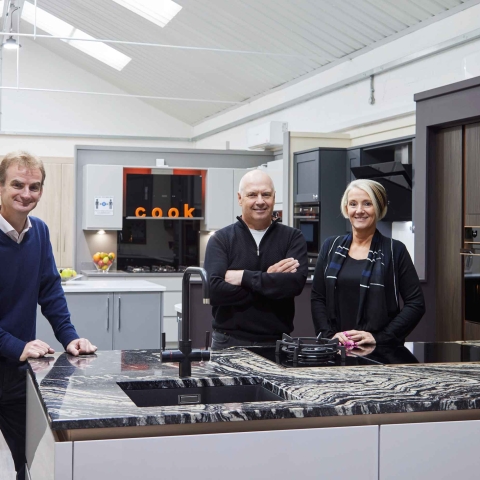 Wharfedale Property Management director, Tim Munns, with Simon and Michelle Procter, Buywell Interiors