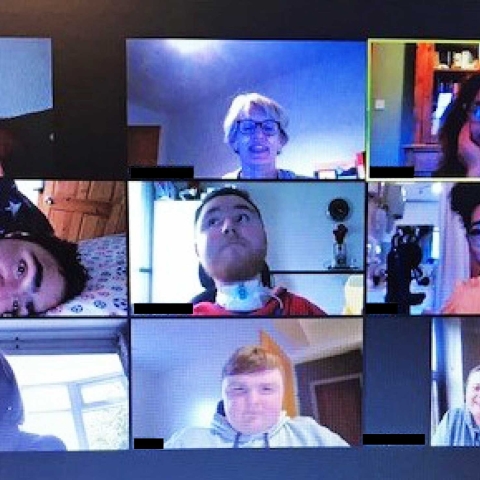 Some of the Martin House young people and care staff on a weekly Zoom call