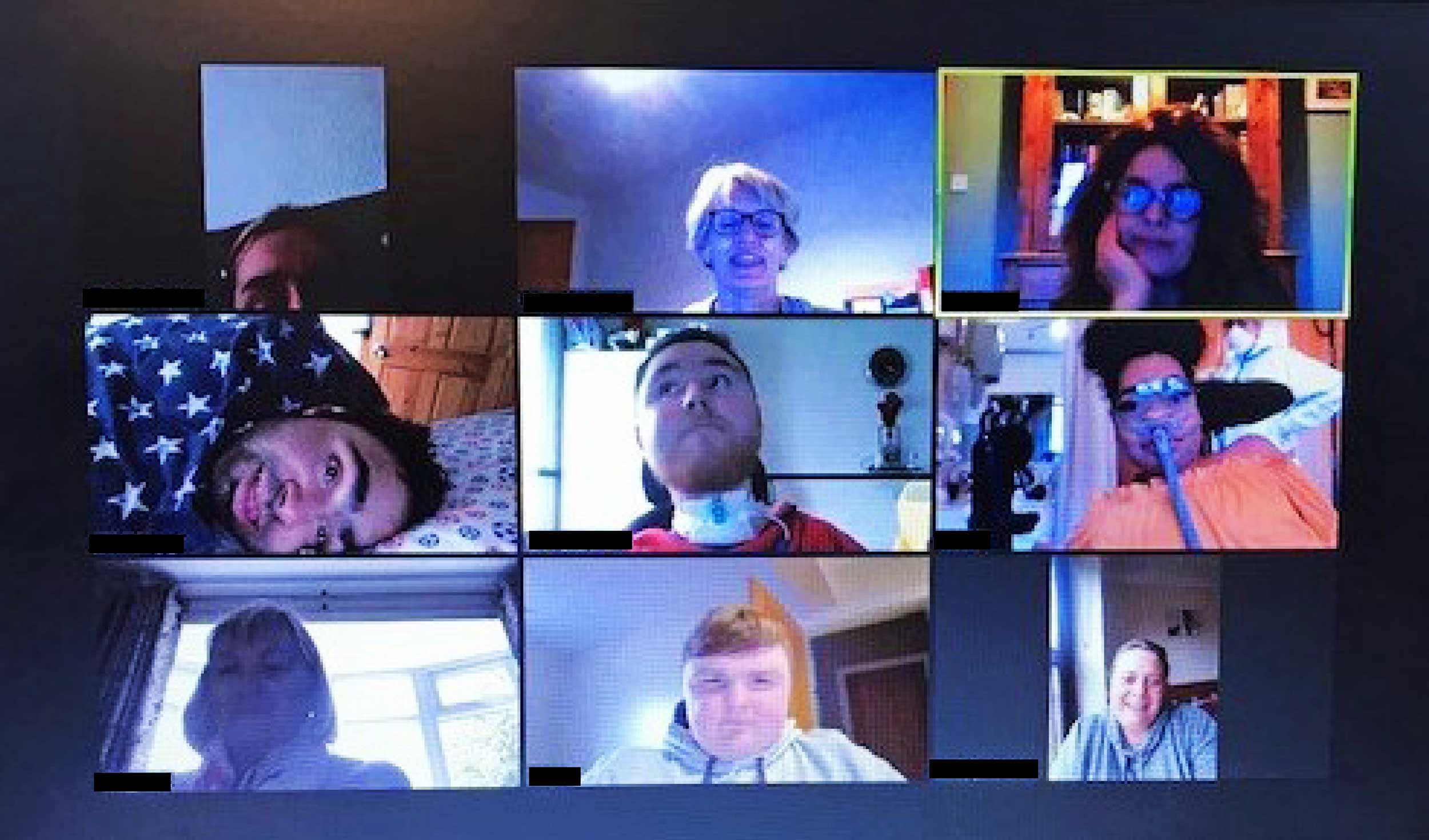 Some of the Martin House young people and care staff on a weekly Zoom call
