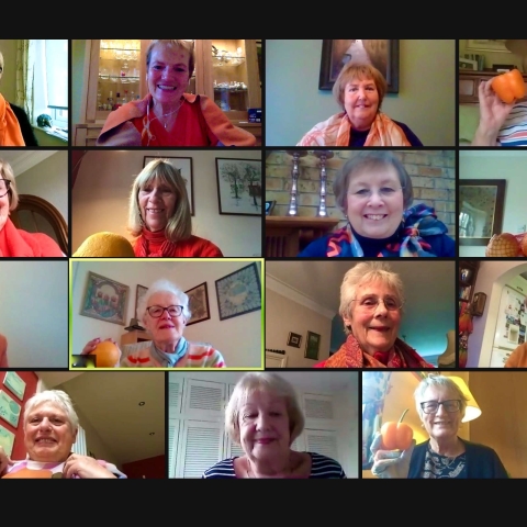 Soroptimist International of Harrogate and District wear Orange as Zoom Coffee Morning