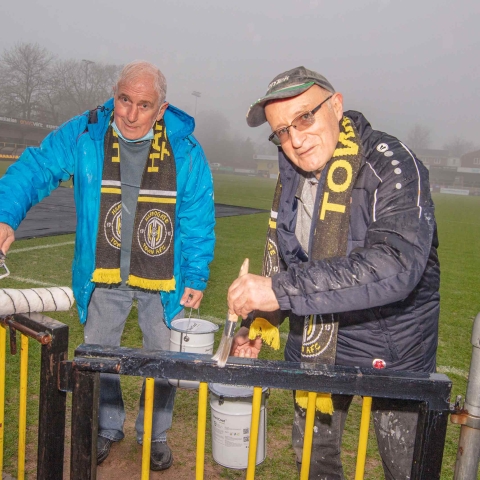 Jim Hague, played for Harrogate Town at 14 years Old.  He played centre forward and has the record for most number of appearances and most number of goals at the Club.  He has Dementia.  Jim has scored more goals than anyone else in the history of the club.  (R) Geoff Butler, He has volunteered at the Club for 60 years. He started volunteering at 14 years old