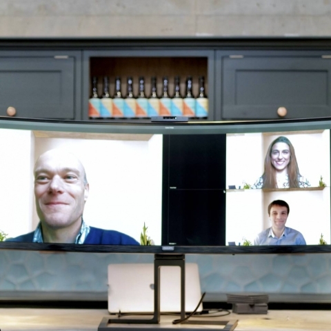 Dennis Engel - IDHL Chief Executive Officer (left), Robin Lawson - Bridgepoint Partner, Teresa Pastor - Bridgepoint Senior Associate and Mike Sprot - IDHL Chief Financial Officer (centre, on-screen), Kate Lawrenson - IDHL Corporate Development Director (right).