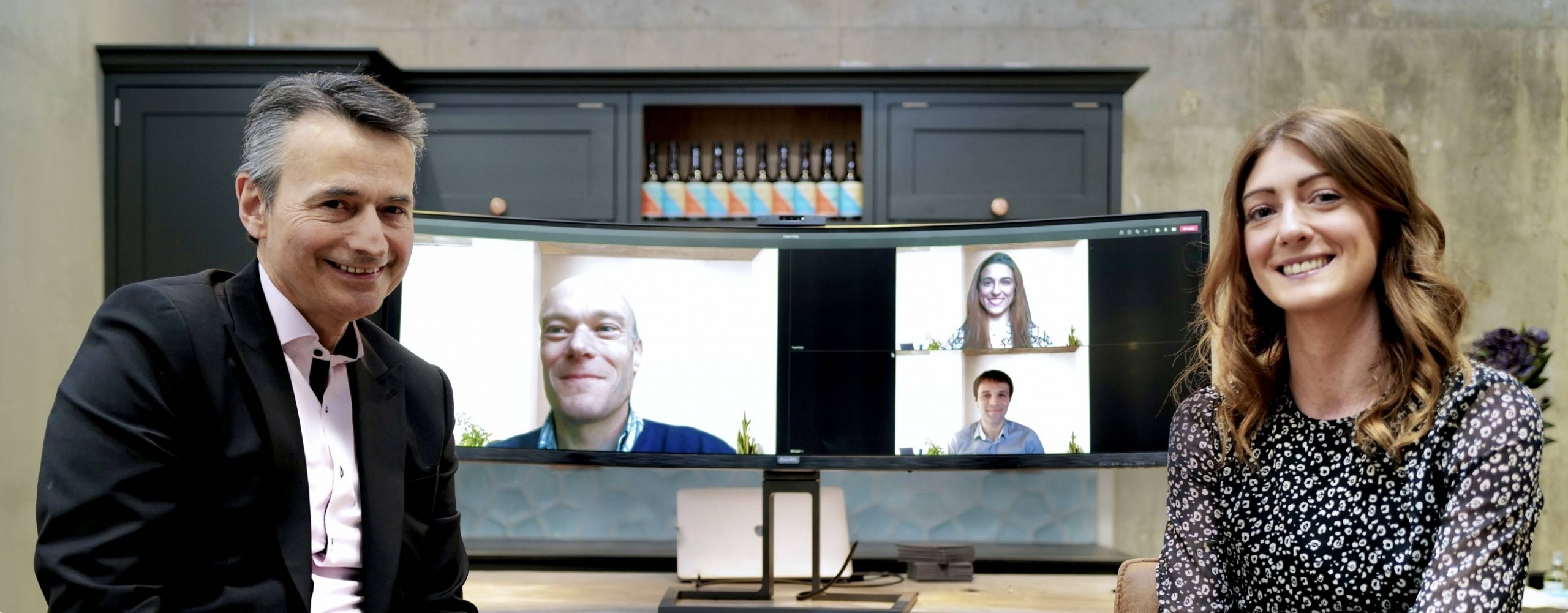 Dennis Engel - IDHL Chief Executive Officer (left), Robin Lawson - Bridgepoint Partner, Teresa Pastor - Bridgepoint Senior Associate and Mike Sprot - IDHL Chief Financial Officer (centre, on-screen), Kate Lawrenson - IDHL Corporate Development Director (right).