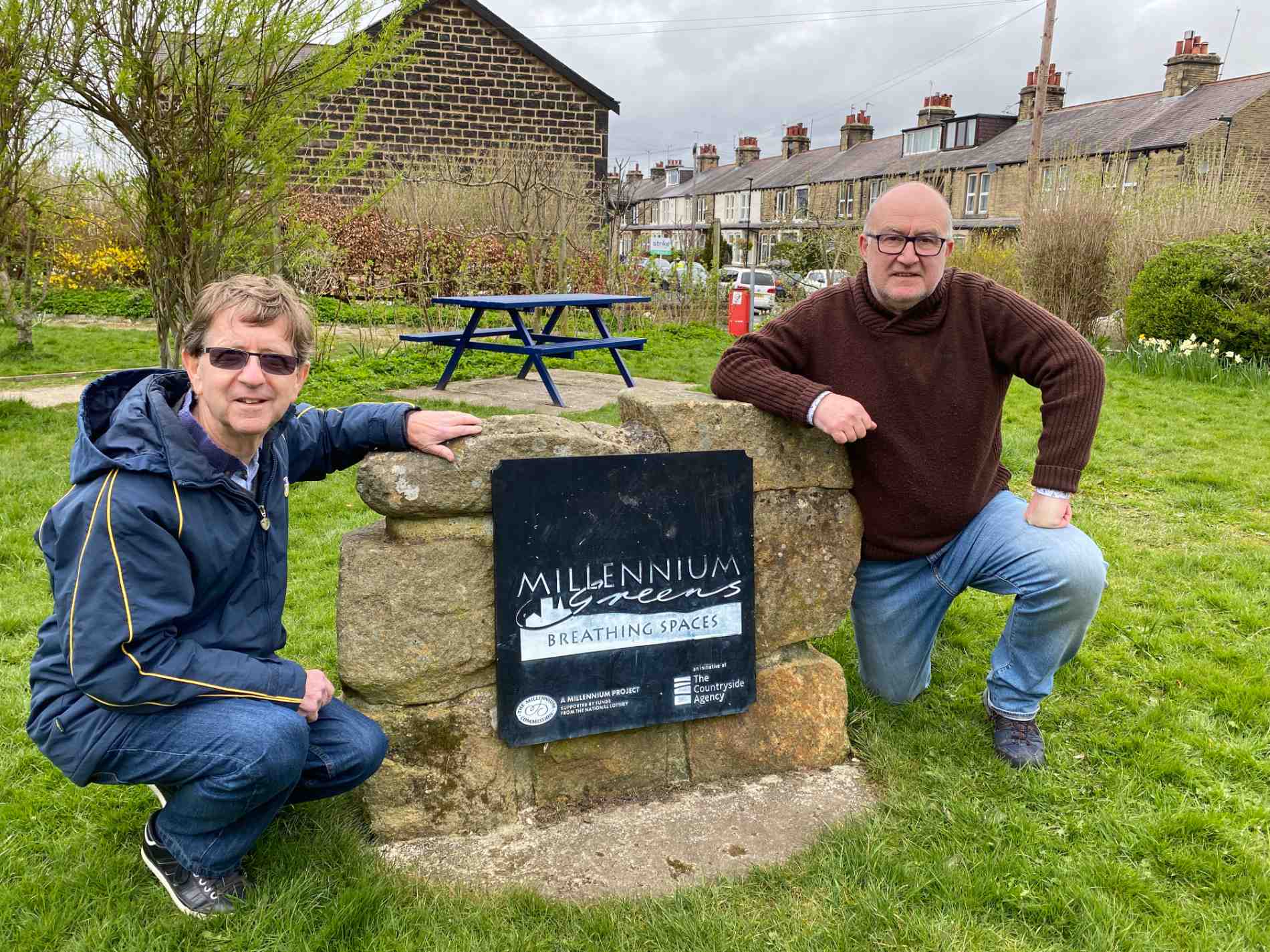 Councillor Trevor Chapman (left) and Andrew Kempston-Parkes the Lib Dem candidate for the Bilton By-Election, at Millennium Green in Woodfield.