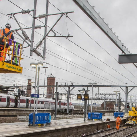 Network Rail, work on overhead lines and images of progress of work on new platforms - 31 October 2020