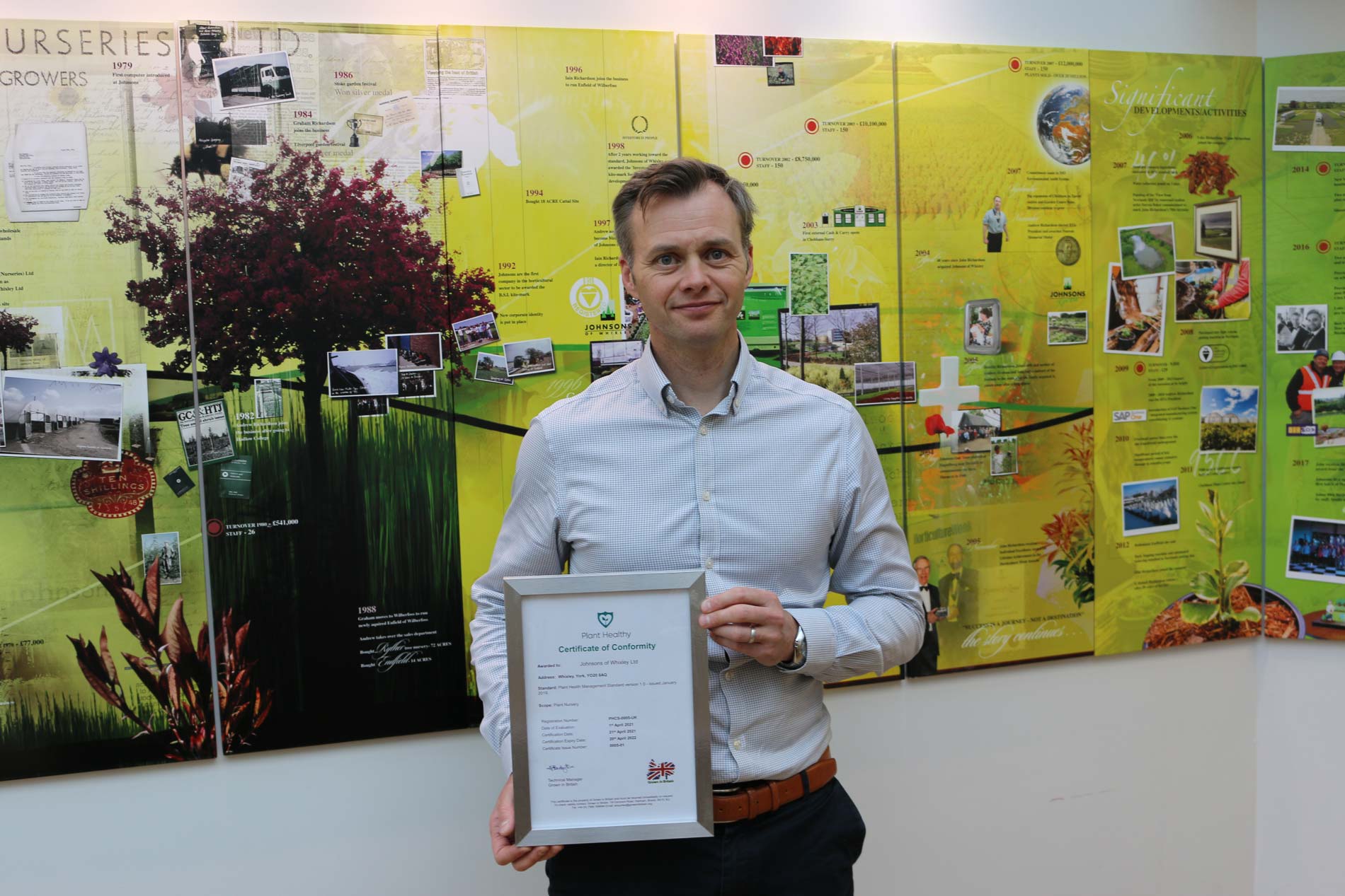 Head of Production and Procurement, Jonatan Whittemore with the Plant Healthy certification