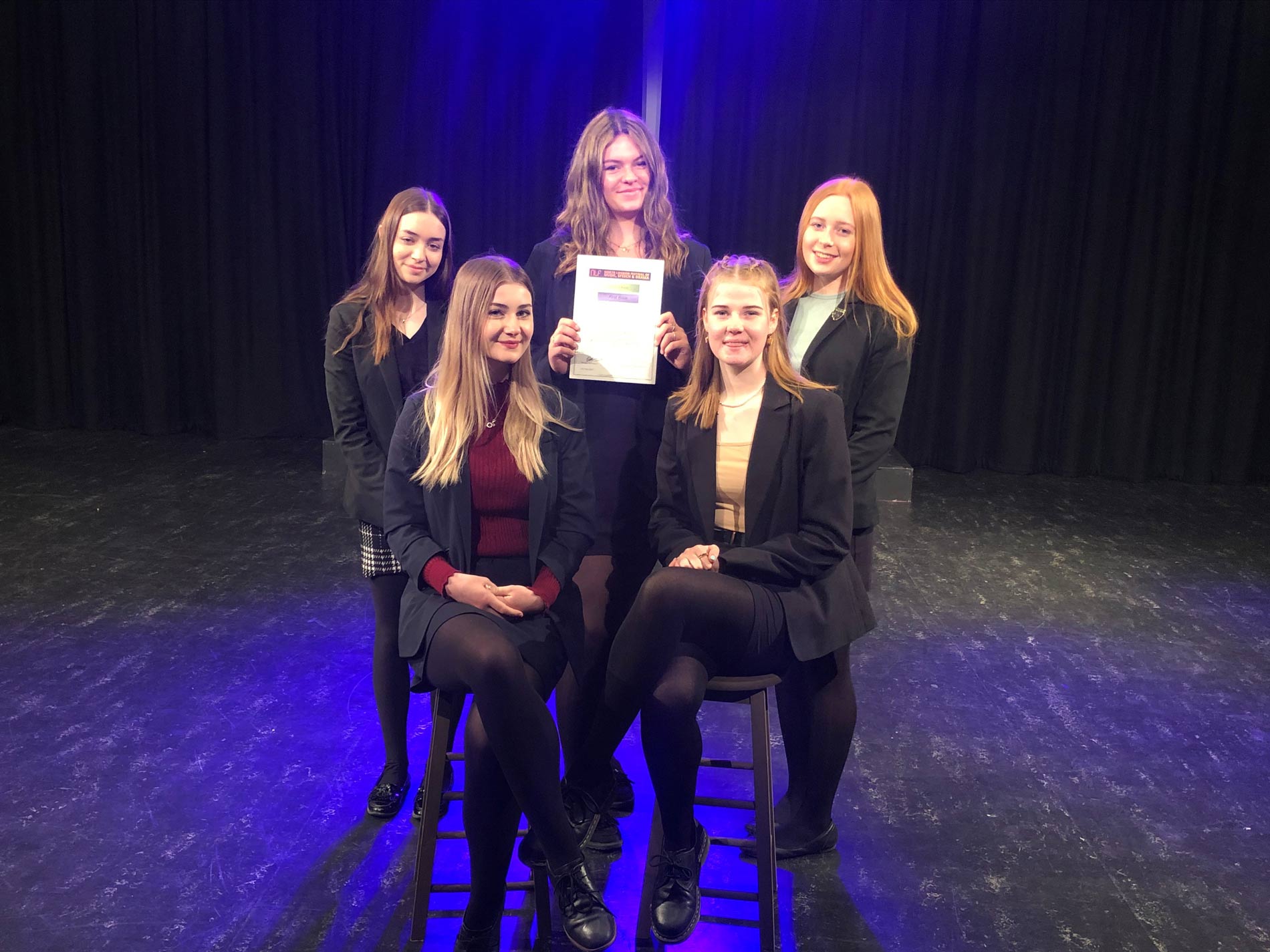 Queen Ethelburga’s BTEC Performing Arts Winners on stage in the King’s Theatre