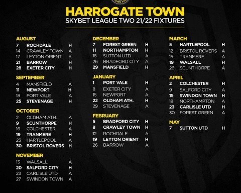 Harrogate Town 2021/22 fixtures