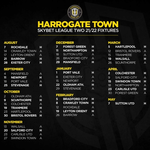 Harrogate Town 2021/22 fixtures