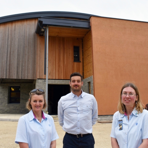 (from left) Angie Lockwood, county commissioner for Girlguiding North Yorkshire West, Lewis Stokes of The Banks Group and Deborah Wynn, chair of the Friends of Birk Crag
