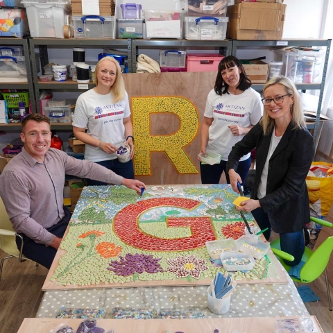 Harrogate BID Manager Matthew Chapman; Artizan International Founder Susie Hart MBE, Artizan International UK Programmes Officer Liz Cluderay, and Harrogate BID Chair Sara Ferguson
