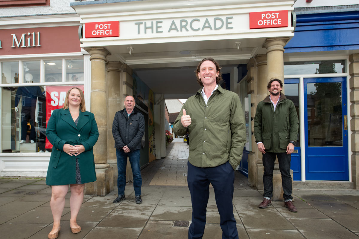 (l-r) a) the team from Frank Marshall Estates, who masterminded the refurbishment of the arcade, Kelly Jagger, Chris Balme, Edward Marshall and Jimmy Marshall