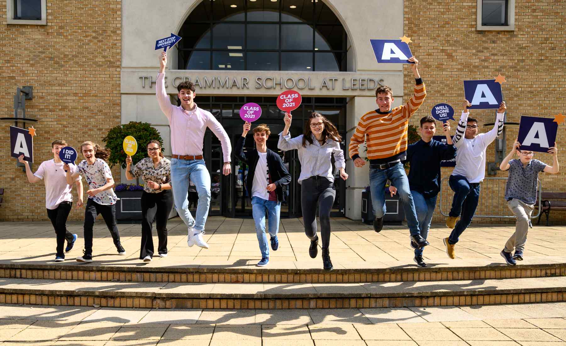 Students at The Grammar School at Leeds celebrate their A-level results