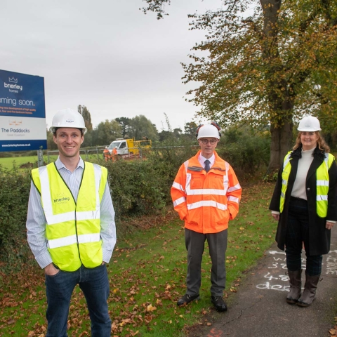 Matt O’Neill, Director, Brierley Homes; Paul Storey, Senior Agent from NY Highways; and Rachel Steel, Project Manager from Brierley Homes, at The Paddocks development in Great Ouseburn