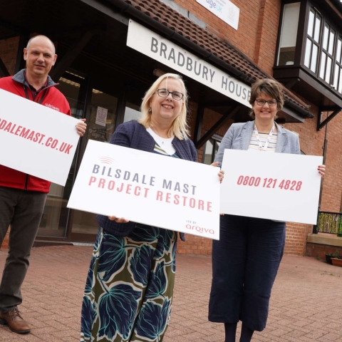 l-r Gavin Coleman, Community Development co-ordinator at Thirteen Group Rosie Mowatt, head of communications Arqiva, Helen Hunter, chief exec North Yorkshire & Darlington Age UK