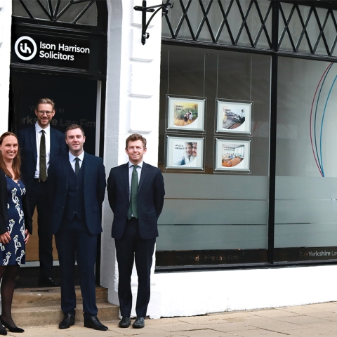 Georgina Pogge-von Strandmann, Jonathan Wearing, Shaun Hulme and James Pascoe outside the new Harrogate branch of Ison Harrison