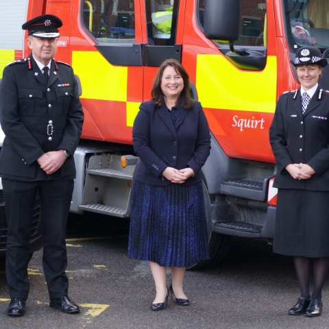 Jon Foster, Interim Chief Fire Officer of North Yorkshire Fire and Rescue Service, with Zoe Metcalfe Police, Fire and Crime Commissioner of North Yorkshire, Lisa Winward, Chief Constable of North Yorkshire