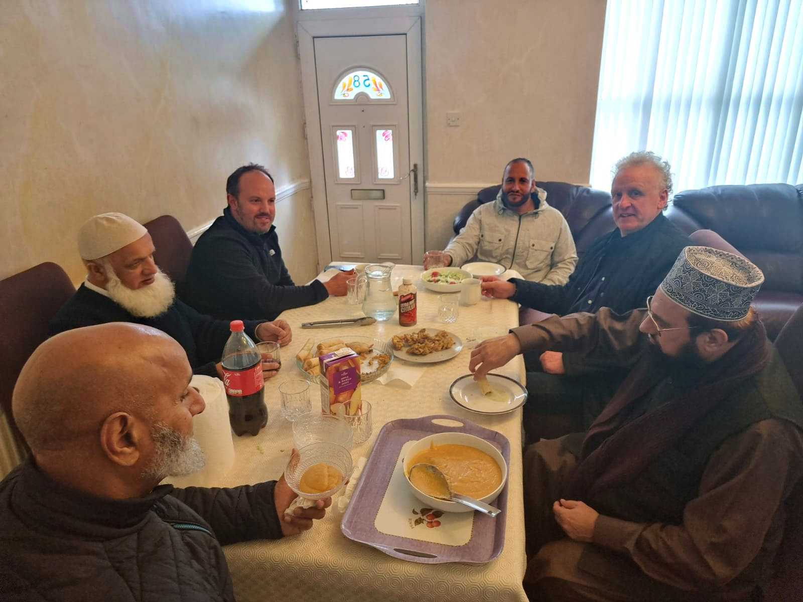 Friday 12th November, Keith Tordoff having lunch with worshippers following Friday prayers at Skipton Mosque