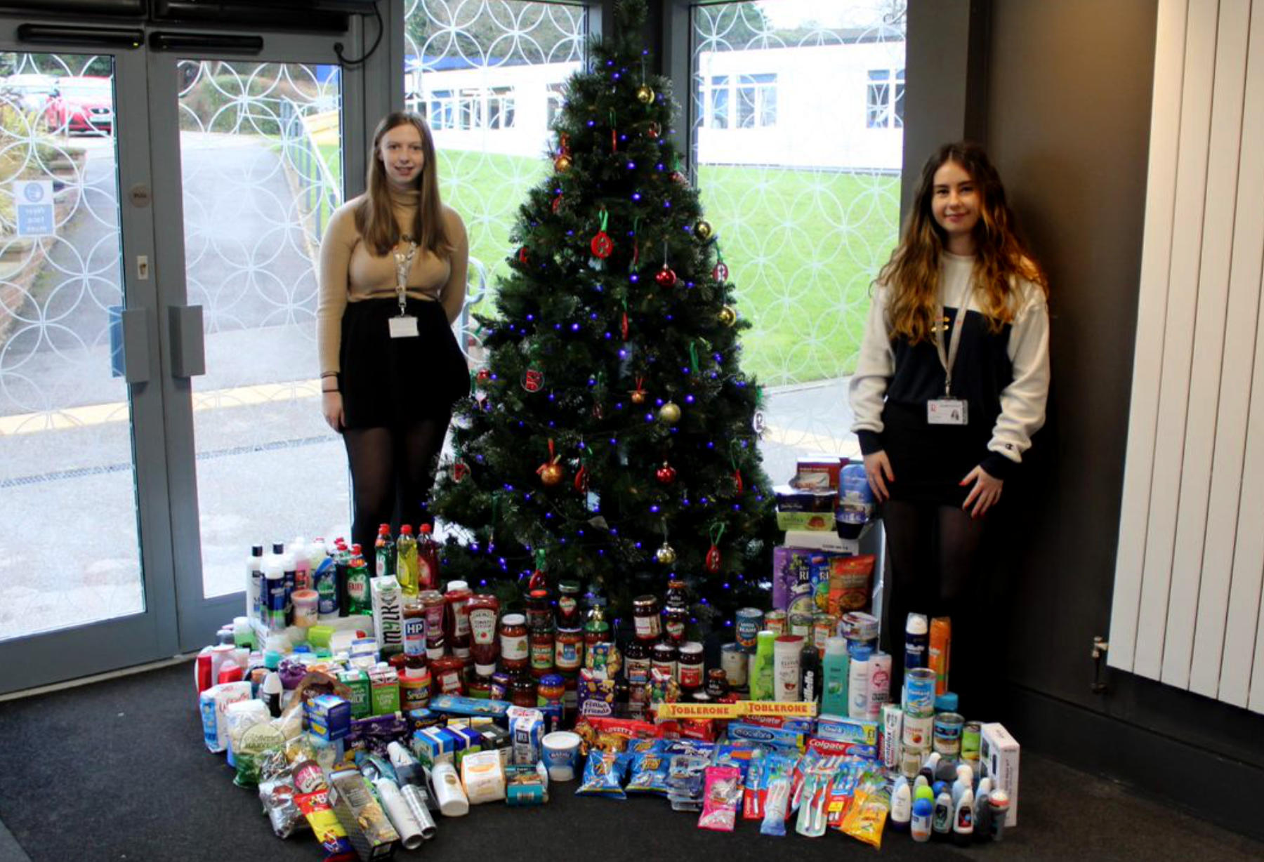Trinny Sadler, left, and Emma Duffy with Rossett School’s foodbank donations