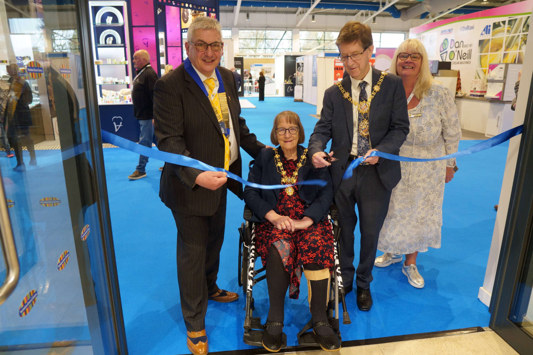 The Ice Cream & Artisan Food Show - 8 Feb 2022 The Mayor and Mayoress of Harrogate, Cllr Trevor Chapman and Janet Chapman with Philip Mancini, National President of the Ice Cream Alliance and Katy Alston, Ice Cream Alliance Director