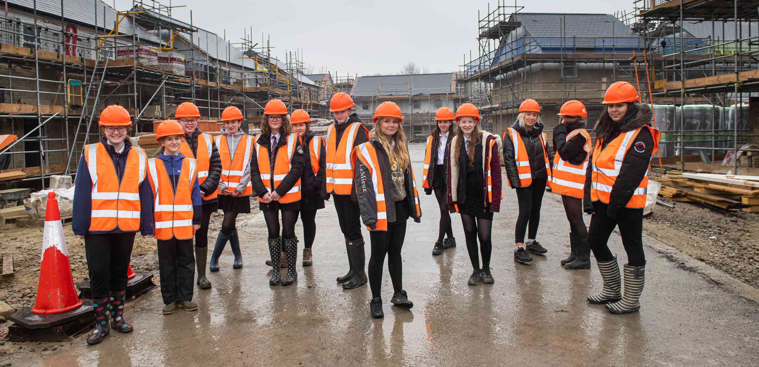 Students from Year 9 and 10 at Nidderdale High School during a visit to the Brierley Homes housing development, Millwright Park in Pateley Bridge.