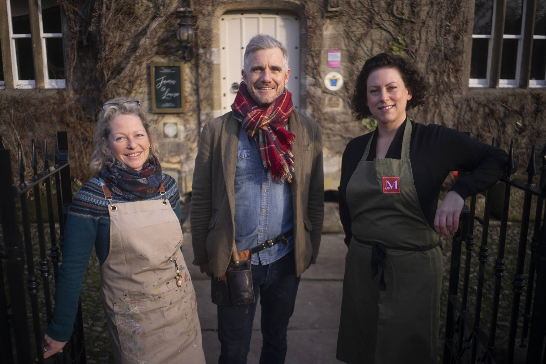 Yorkshire landscape artist, Sarah Garforth with Horticulturist and founder of The Northern School of Gardening, Dean Bolton-Grant and Michaela Hanna